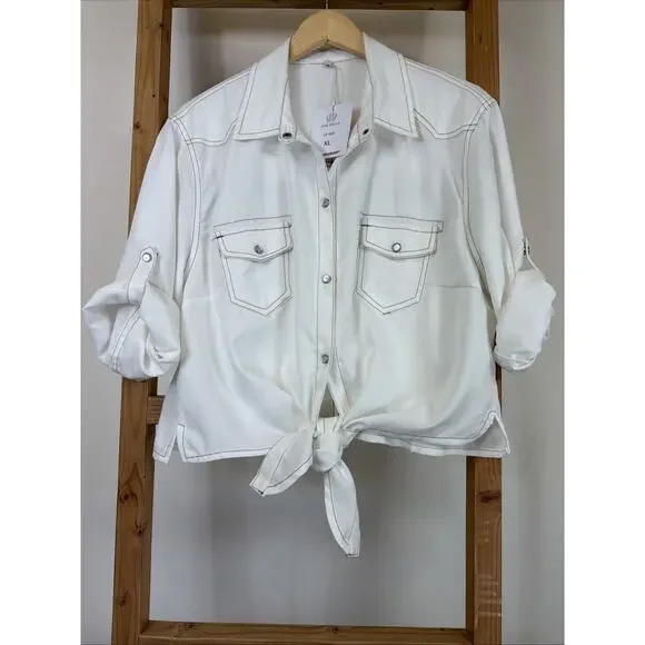 NWT Ame Belle Ivory Western Style Front Tie Snap Up Top #1355 Size XL - Picture 8 of 9